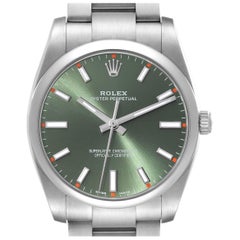 Rolex Oyster Perpetual vert olive cadran en acier pour hommes 114200