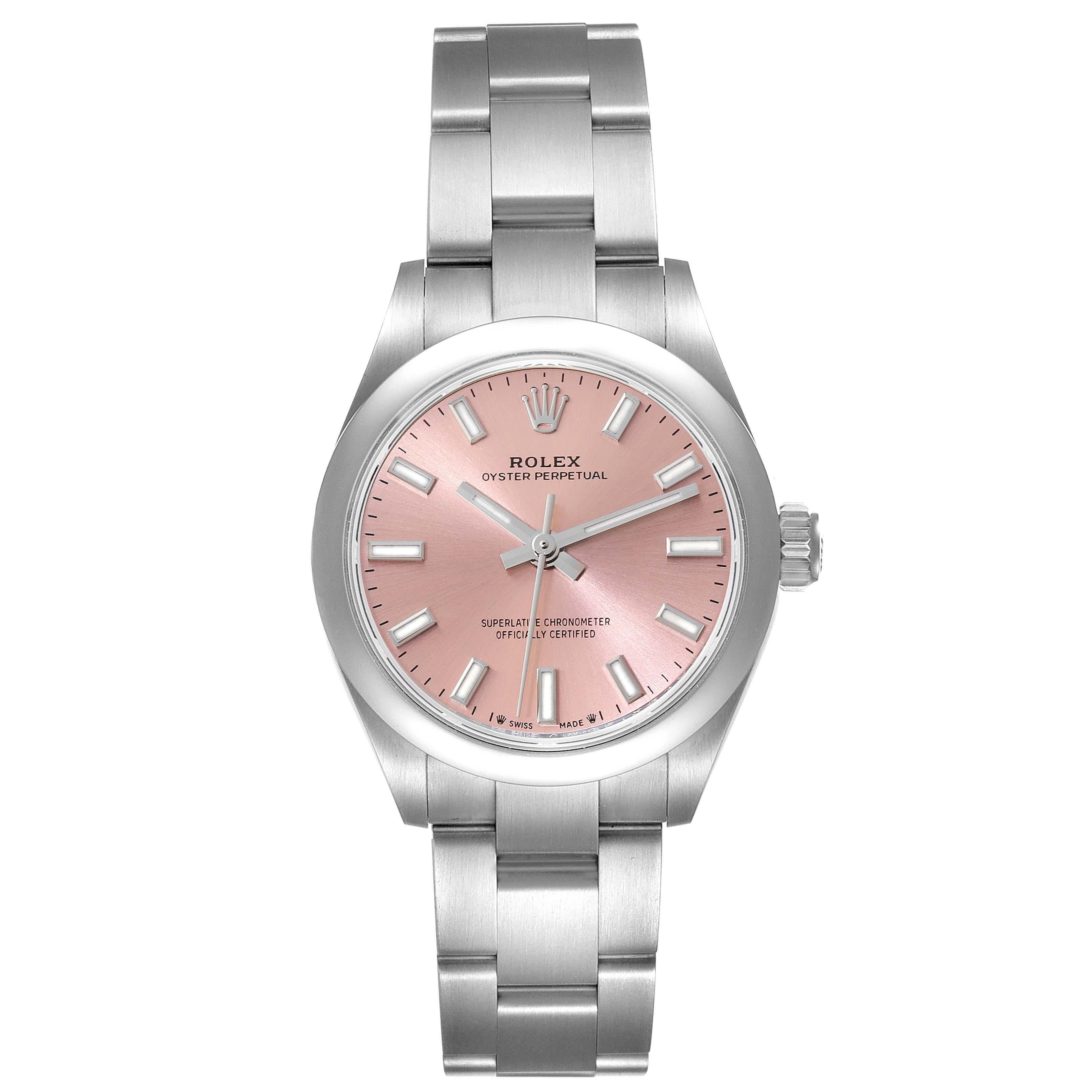 Rolex Oyster Perpetual Pink Dial Steel Ladies Watch 276200 In Excellent Condition In Atlanta, GA