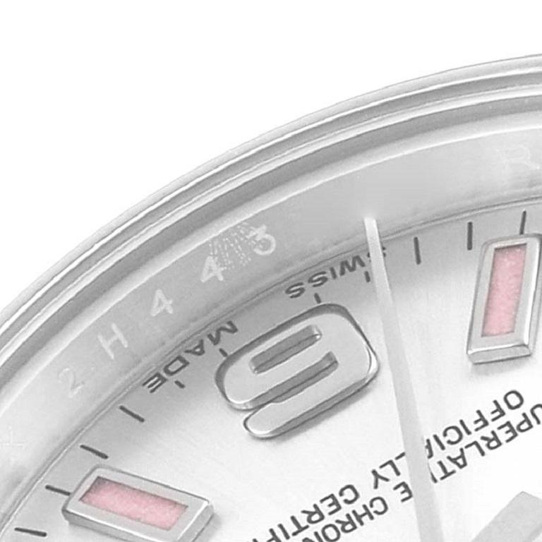 Rolex Oyster Perpetual Pink Hour Markers Stahl Damenuhr 176200 Box Card. Offiziell zertifiziertes Chronometerwerk mit automatischem Aufzug. Austerngehäuse aus Edelstahl mit einem Durchmesser von 26.0 mm. Rolex Logo auf der Krone. Glatte, gewölbte