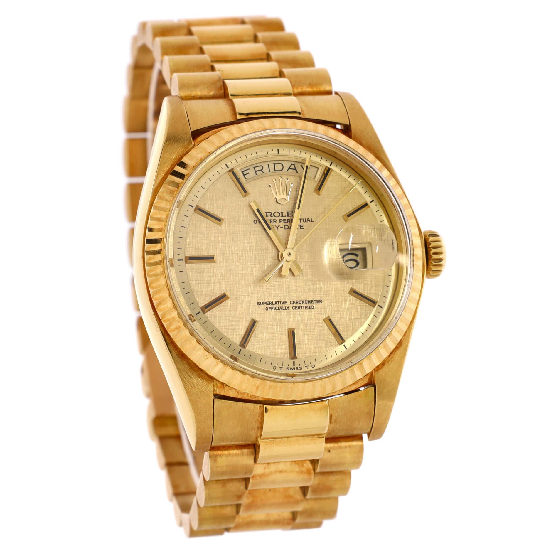 Rolex Oyster Perpetual President Day-Date Automatic Watch Yellow Gold 36 In Good Condition In New York, NY