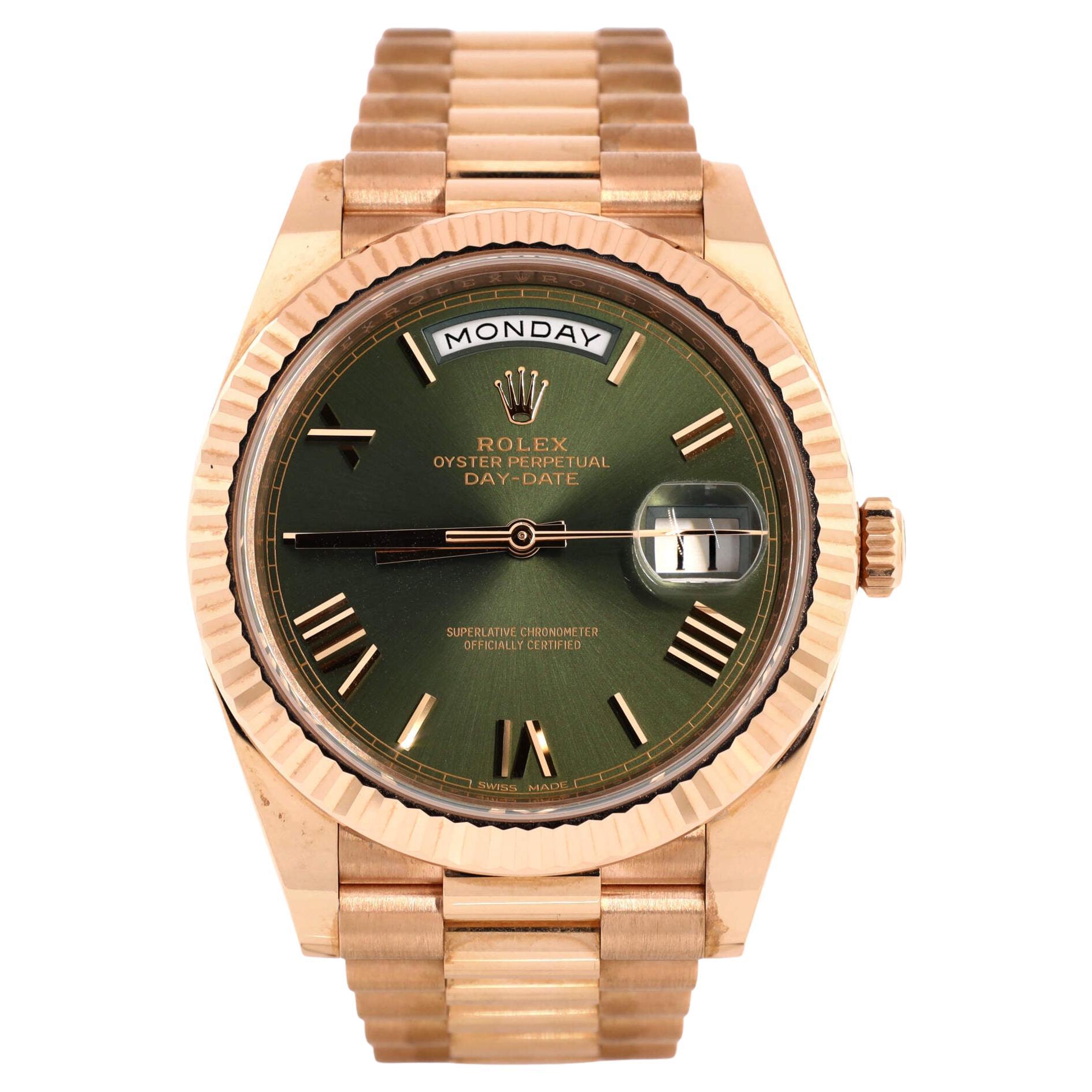 Rolex Oyster Perpetual President Day-Date Olive Green Automatic Watch Ros