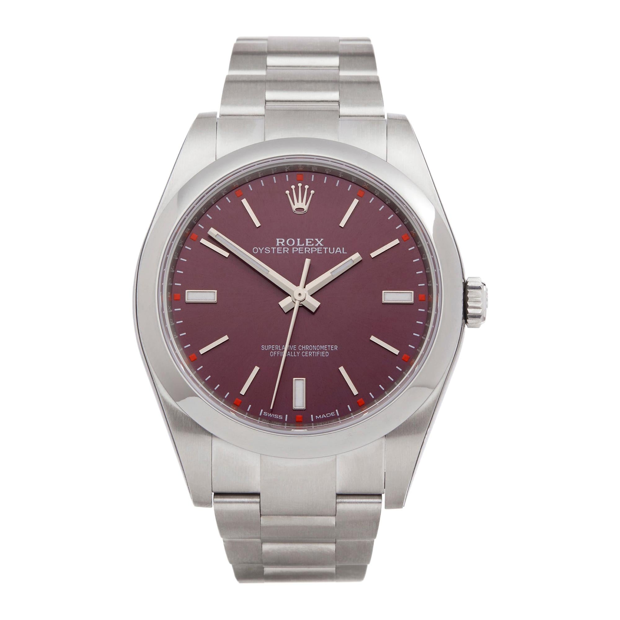Rolex Oyster Perpetual Red Grape 39 Stainless Steel 114300 Wristwatch
