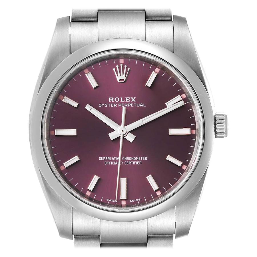 Rolex Oyster Perpetual Red Grape Dial Mens Watch 114200 Box Card