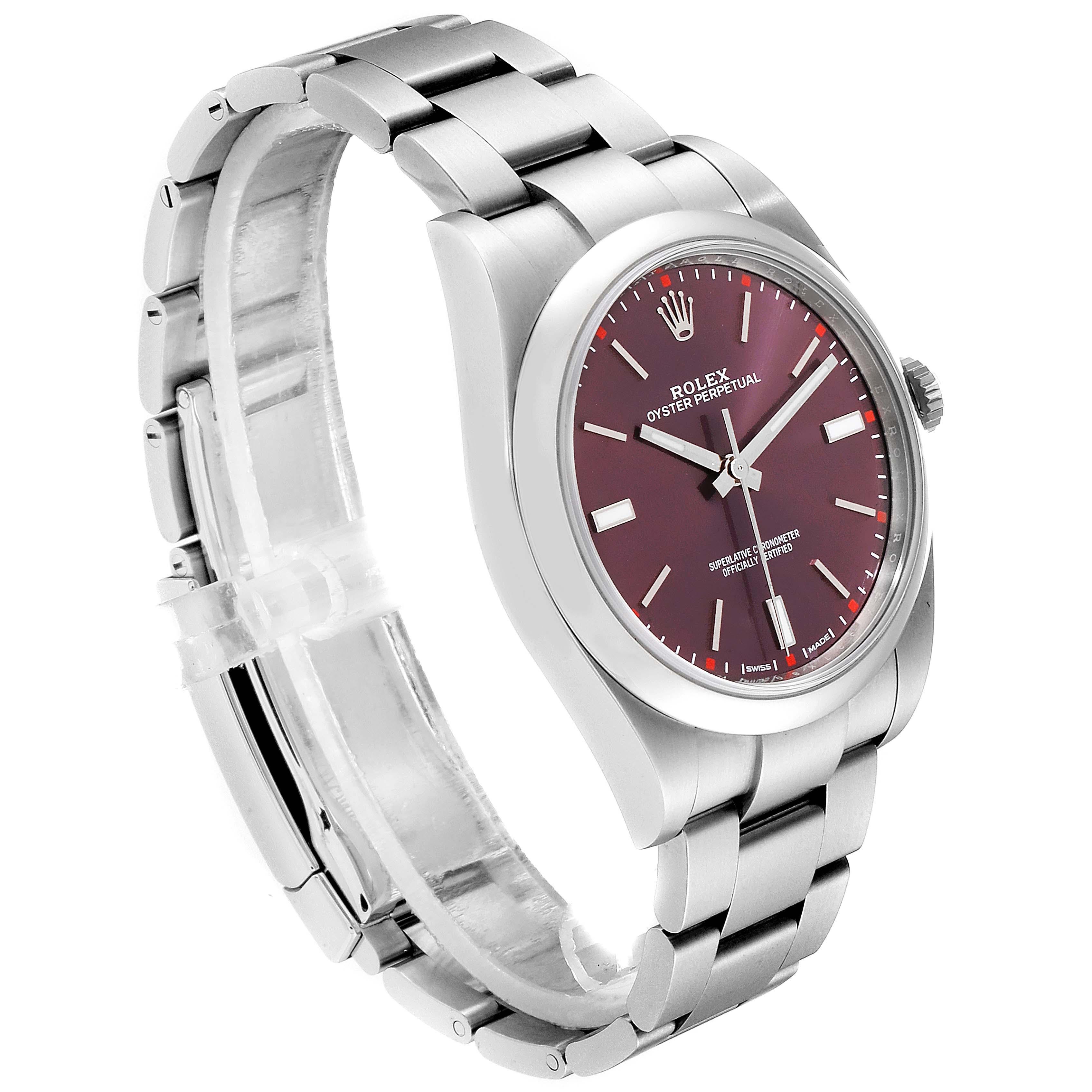 Rolex Oyster Perpetual Red Grape Dial Steel Men's Watch 114300 Box Card For Sale 1