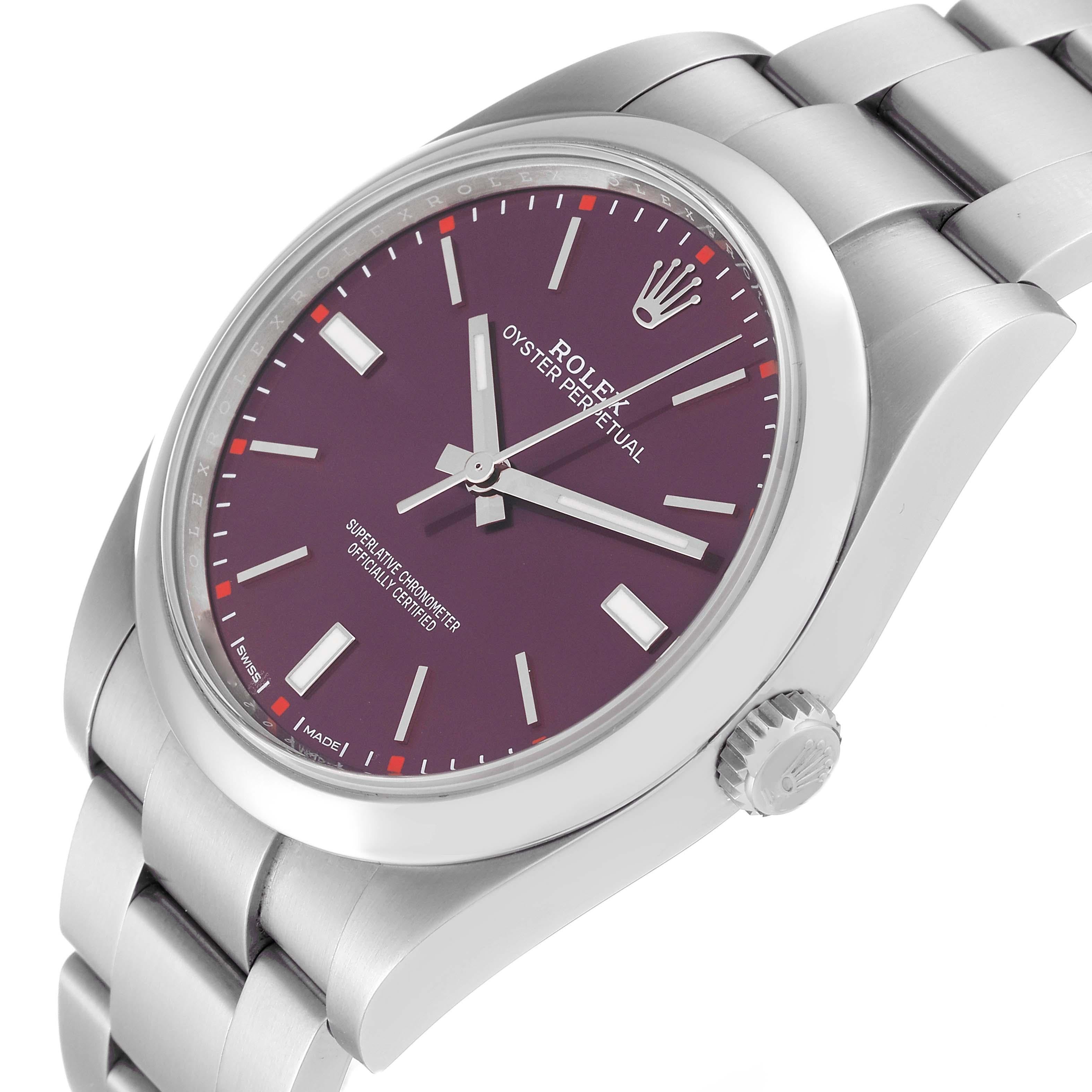 Men's Rolex Oyster Perpetual Red Grape Dial Steel Mens Watch 114300 Box Card