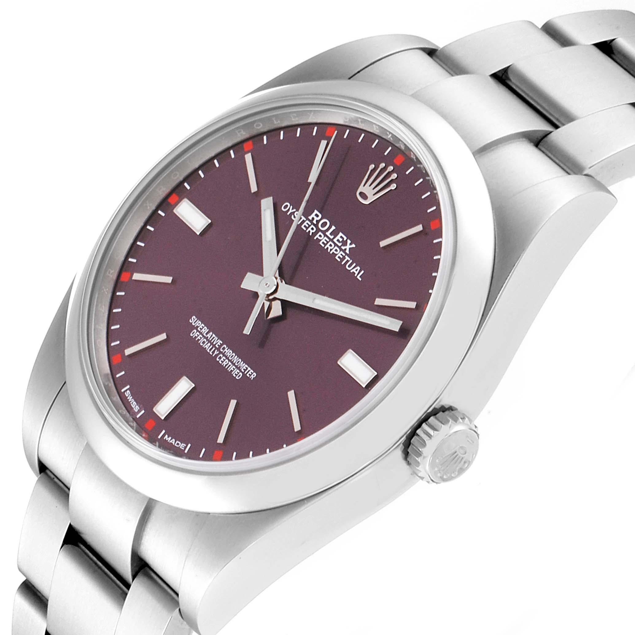 Rolex Oyster Perpetual Red Grape Dial Steel Men's Watch 114300 Box Card For Sale 2