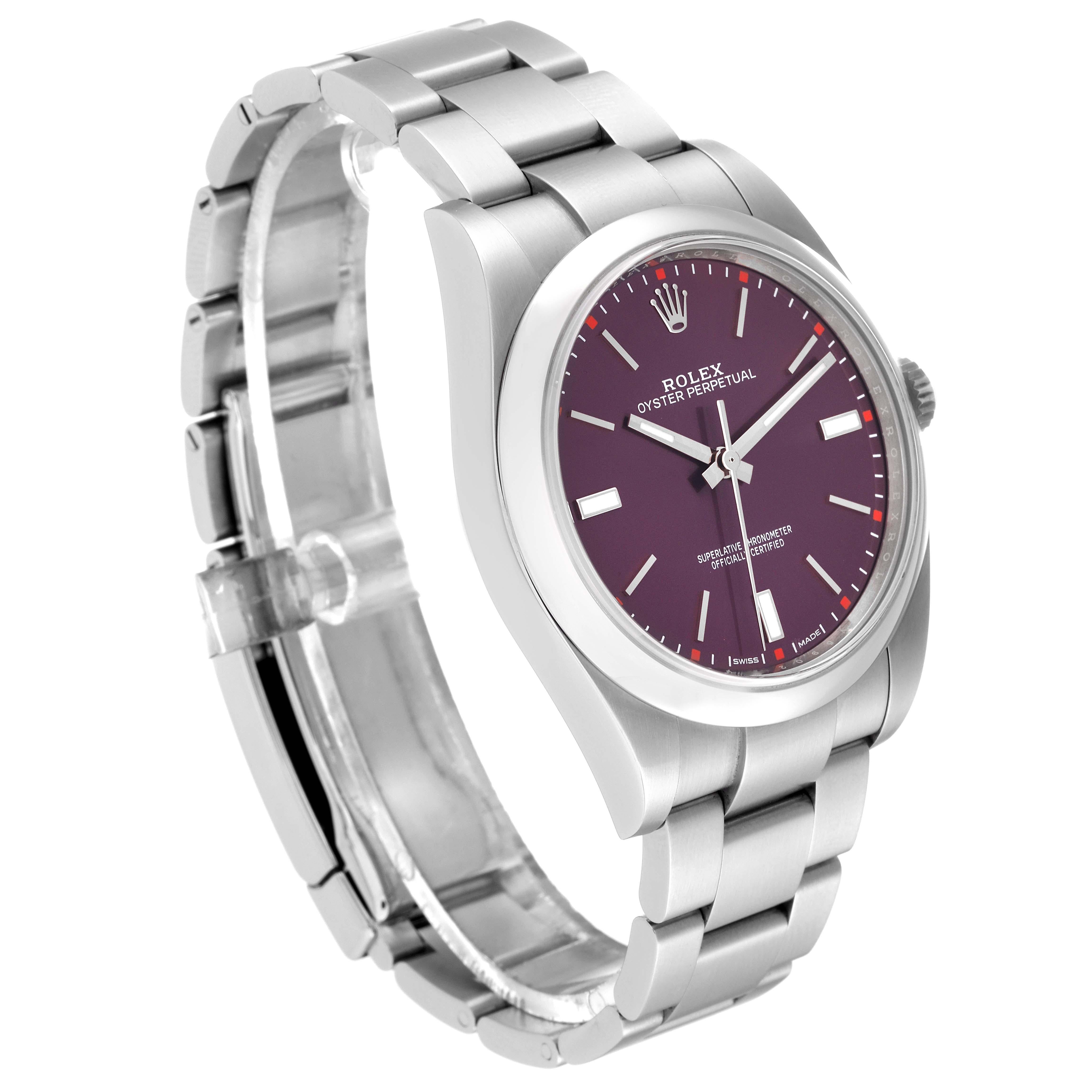 Rolex Oyster Perpetual Red Grape Dial Steel Mens Watch 114300 Box Card 2