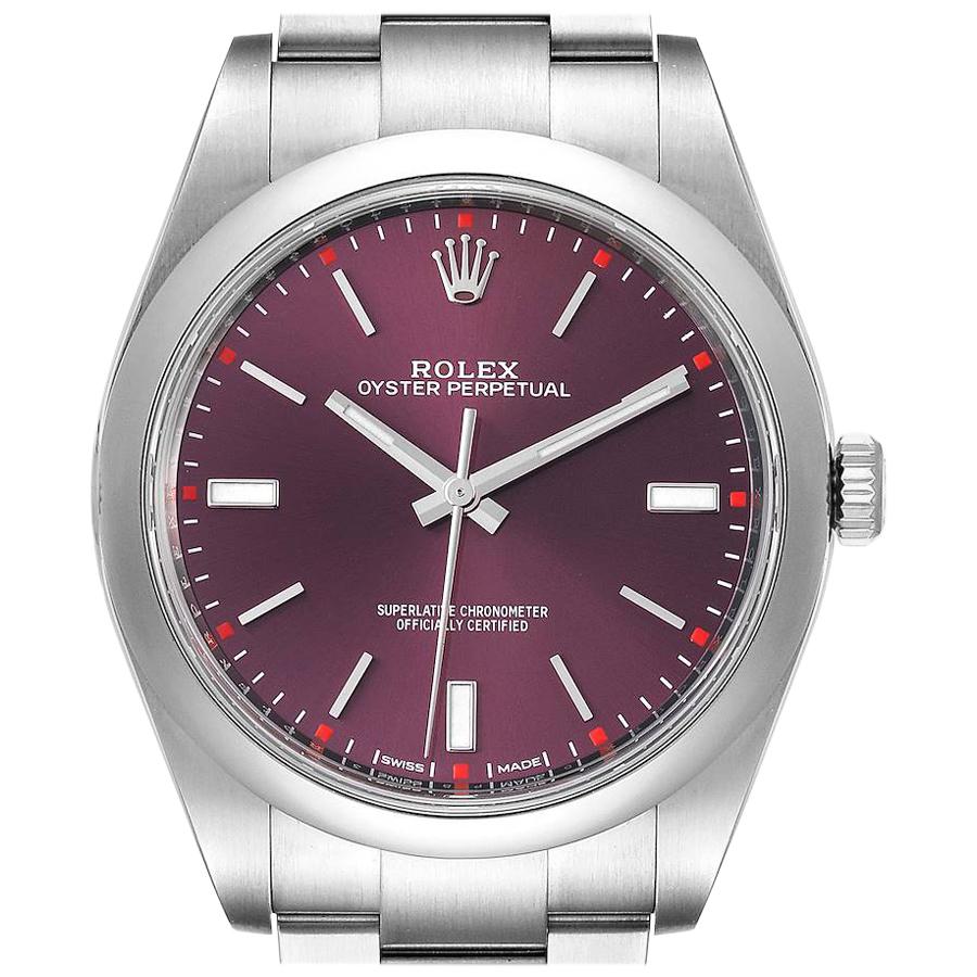 Rolex Oyster Perpetual Red Grape Dial Steel Men's Watch 114300 Box Card