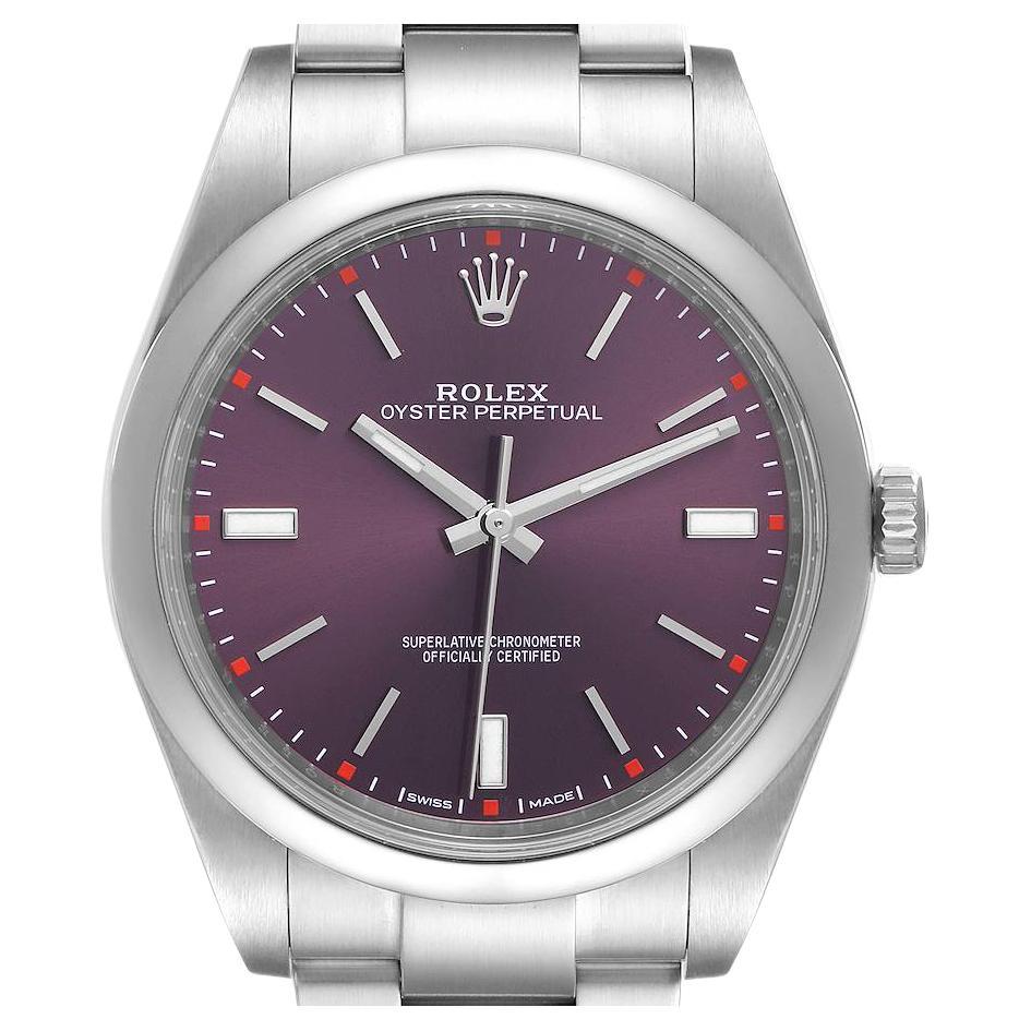 Rolex Oyster Perpetual Red Grape Dial Steel Mens Watch 114300 Box Card
