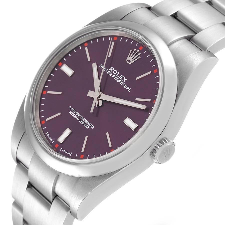 Rolex Oyster Perpetual Red Grape Dial Steel Mens Watch 114300 In Excellent Condition In Atlanta, GA