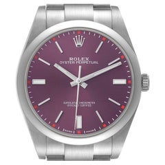 Rolex Oyster Perpetual Red Grape Dial Steel Mens Watch 114300