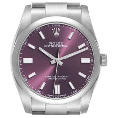 Rolex Oyster Perpetual Red Grape Dial Steel Mens Watch 116000 Box Card