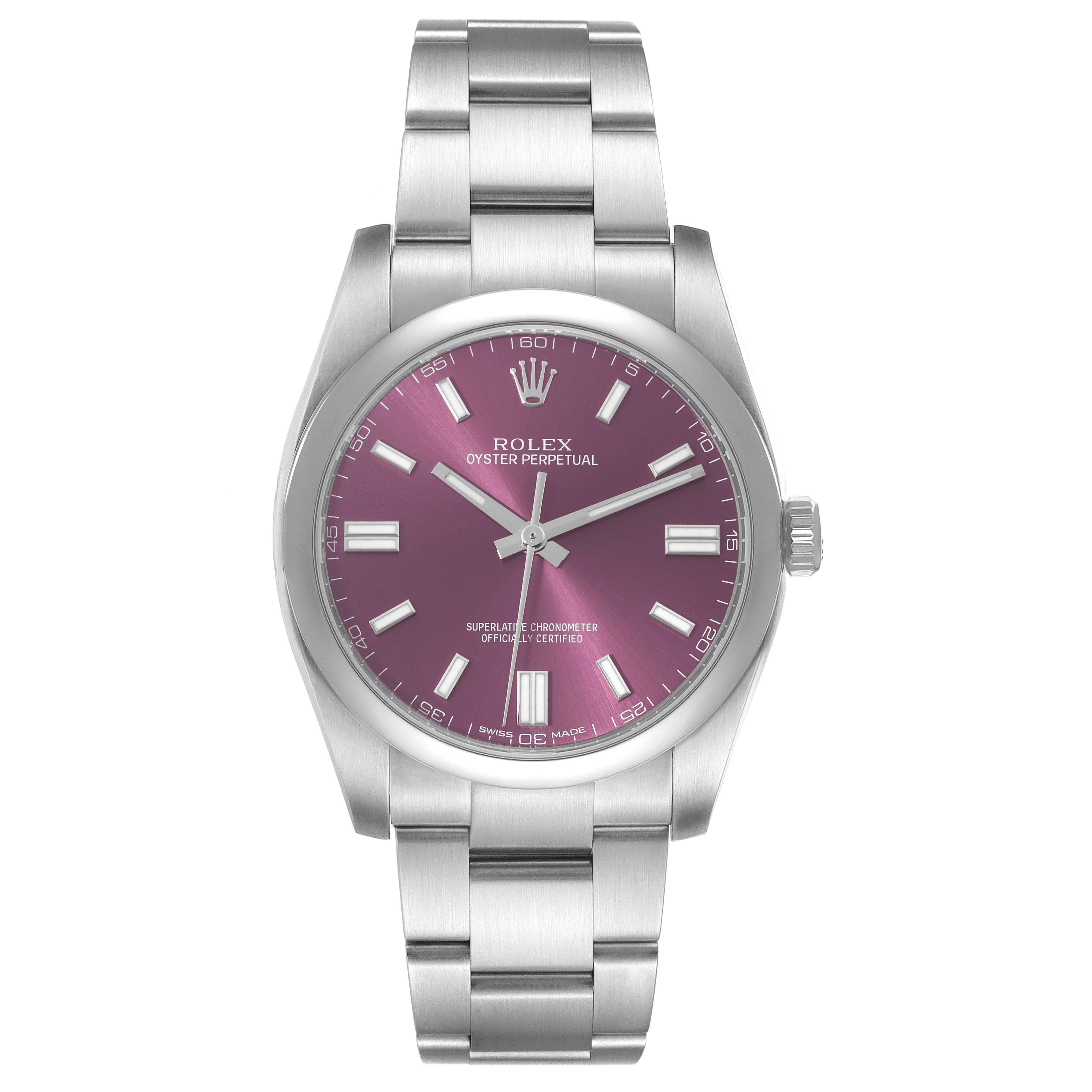 Rolex Oyster Perpetual Red Grape Dial Steel Mens Watch 116000 For Sale 1