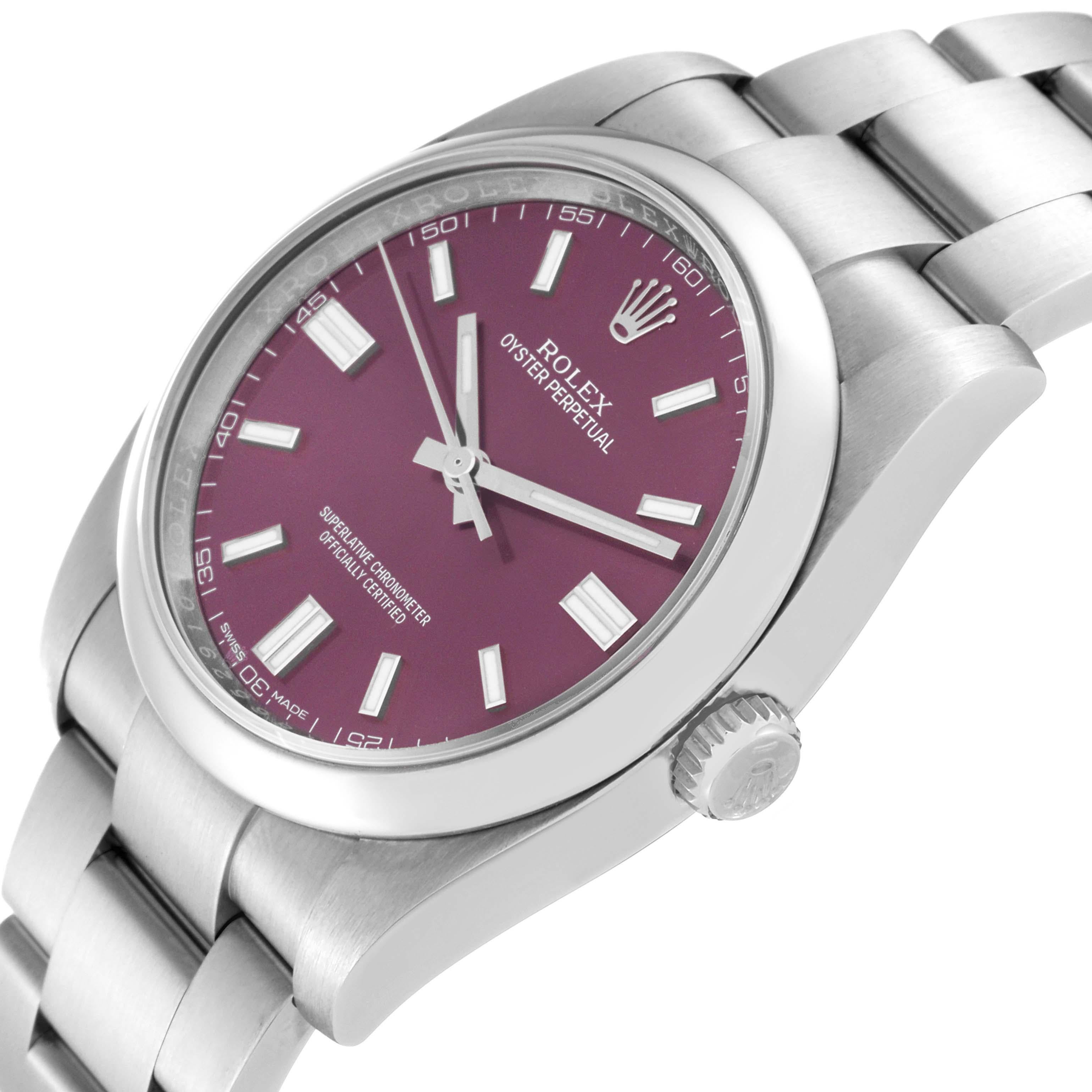 Rolex Oyster Perpetual Red Grape Dial Steel Mens Watch 116000 For Sale 2