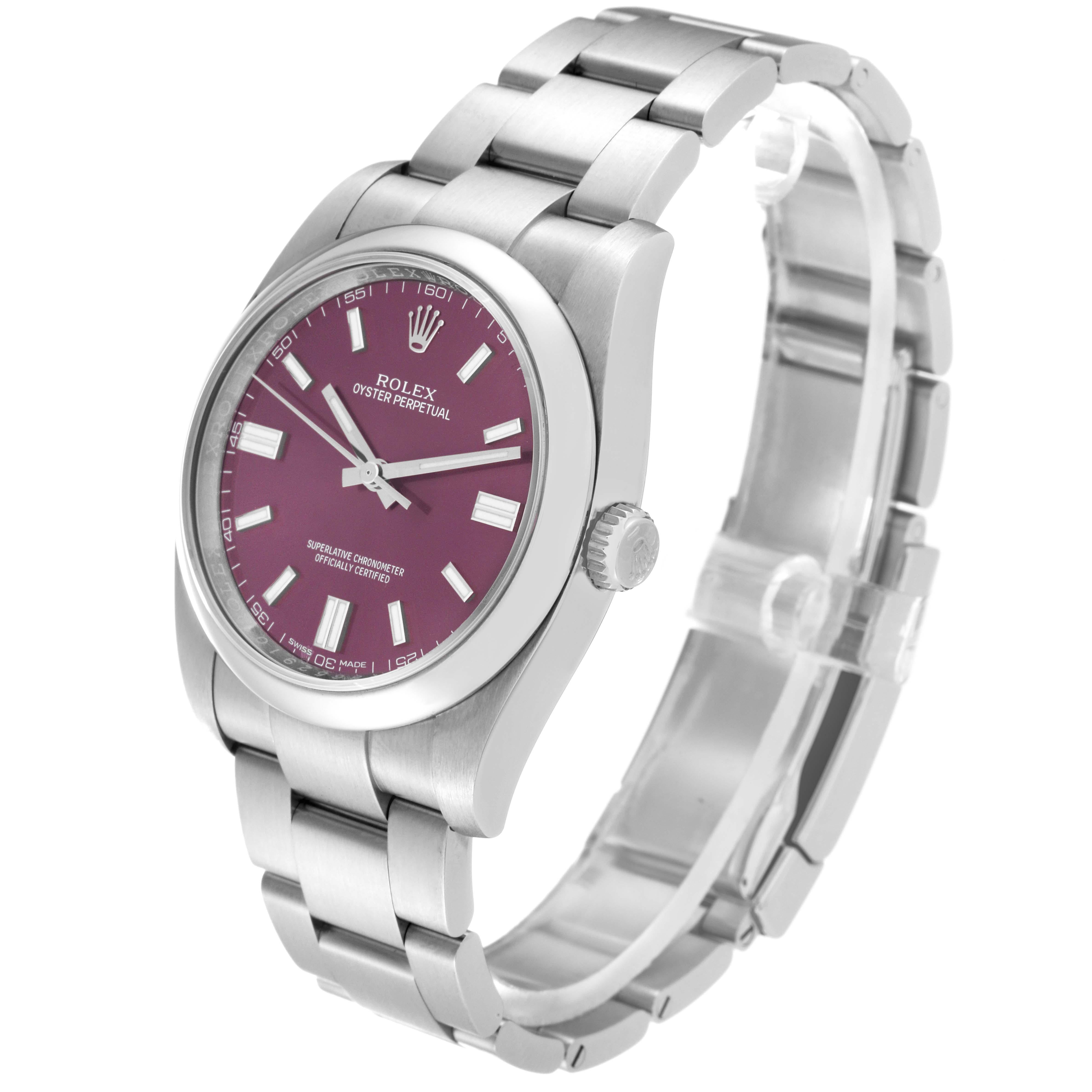 Rolex Oyster Perpetual Red Grape Dial Steel Mens Watch 116000 3