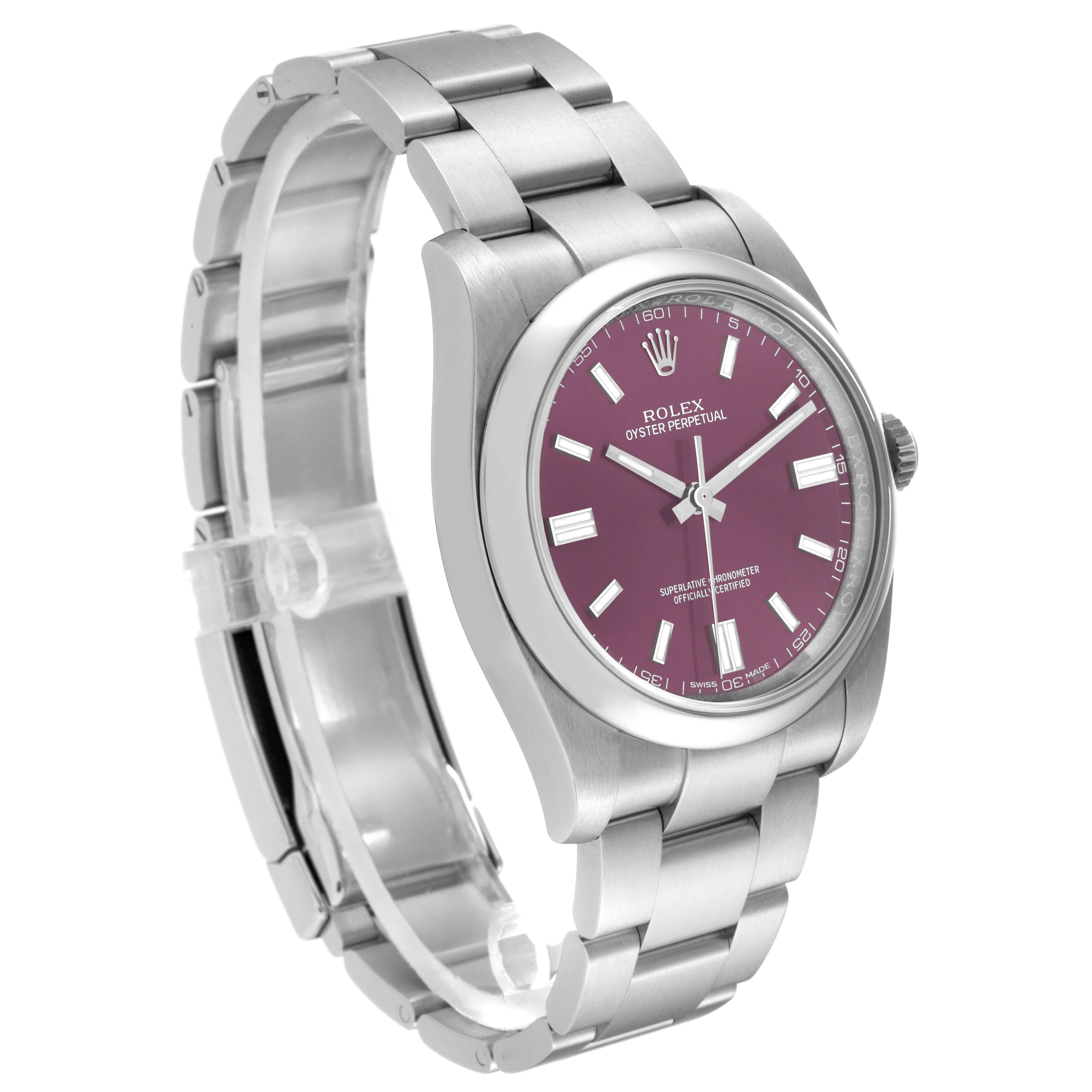 Rolex Oyster Perpetual Red Grape Dial Steel Mens Watch 116000 For Sale 4