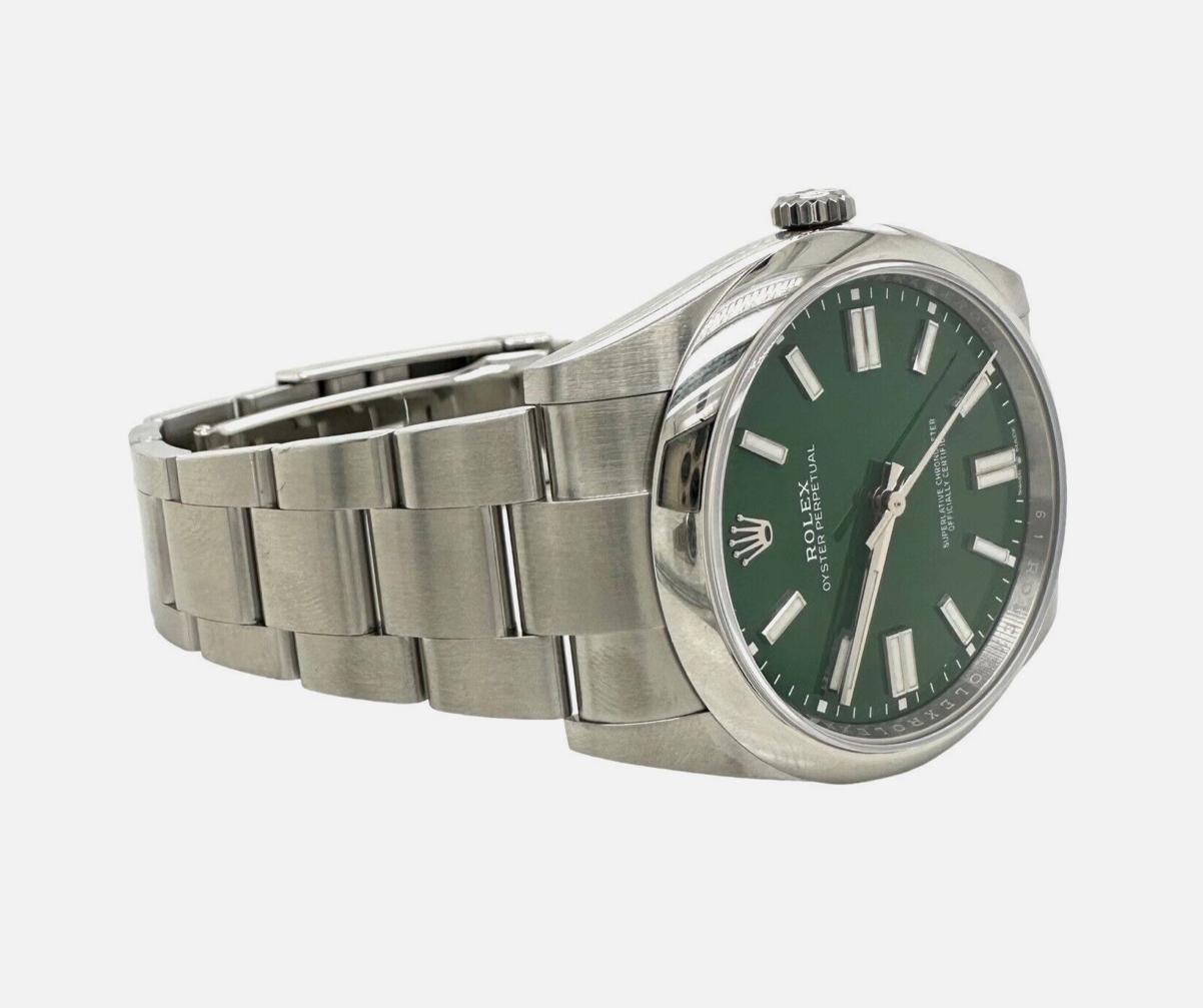 Women's or Men's Rolex Oyster Perpetual Ref. 124300 Steel Green Dial Watch, 41 mm NEW For Sale