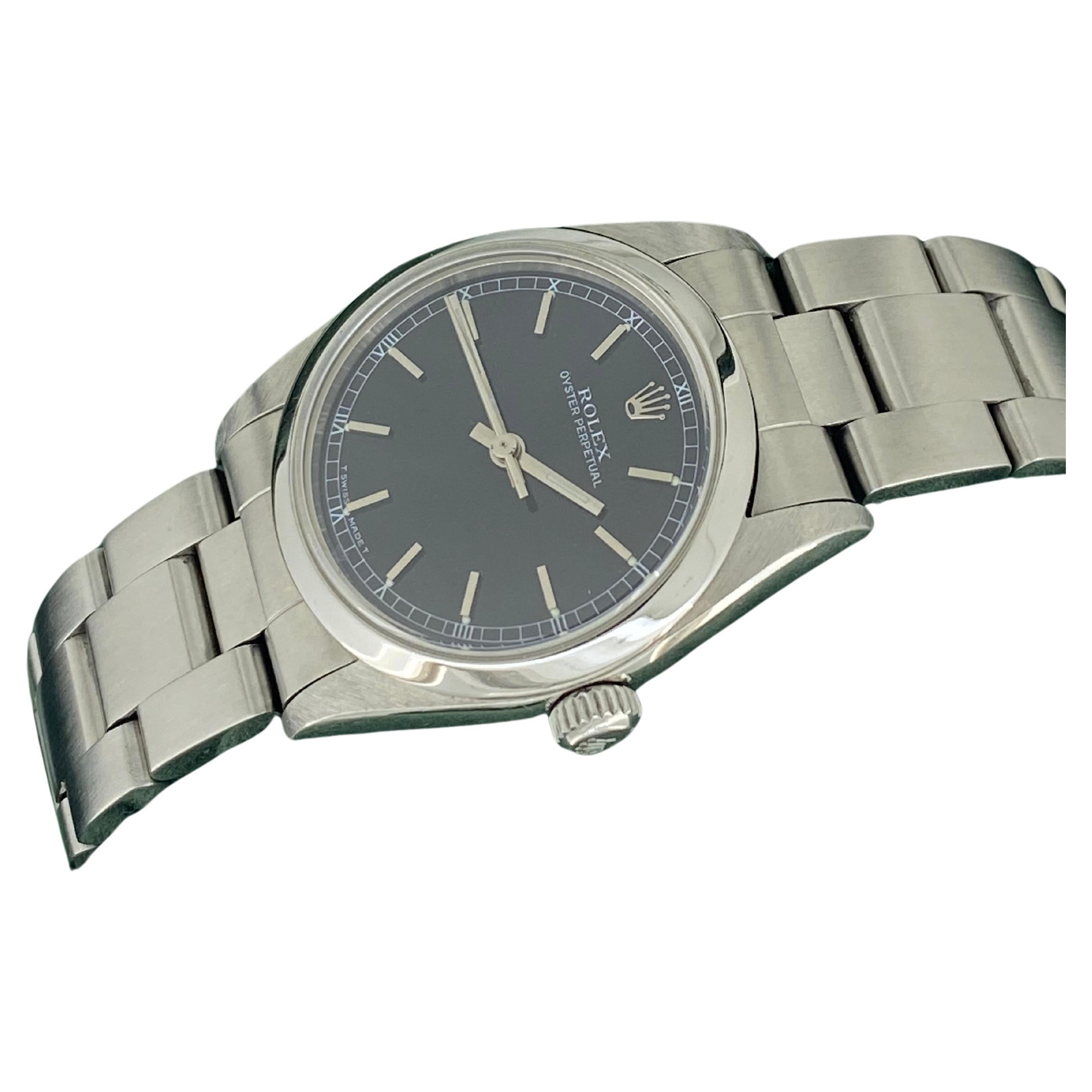 Montre pour dames Rolex Oyster Perpetual Ref 77080 Black Dial, Full Set, circa 1999 en vente