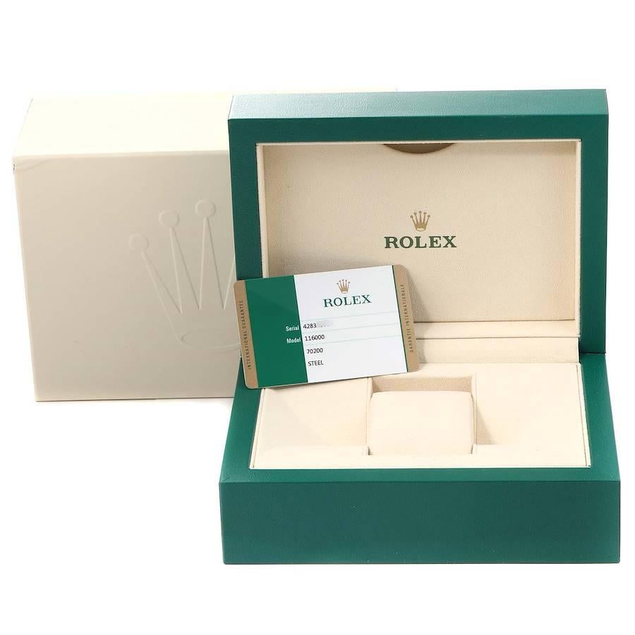 Rolex Oyster Perpetual Rhodium Dial Steel Mens Watch 116000 Box Card For Sale 8