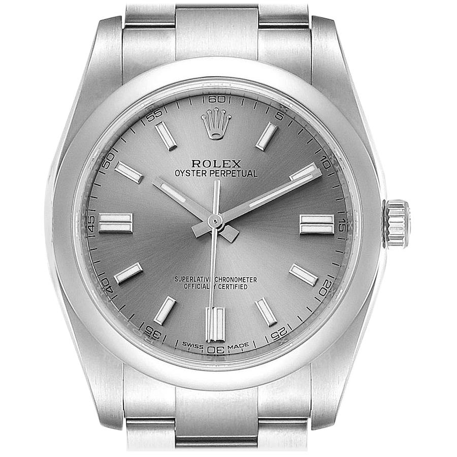 Rolex Oyster Perpetual Rhodium Dial Steel Men’s Watch 116000 Box Card