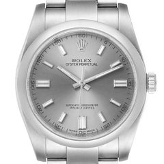 Rolex Oyster Perpetual Rhodium Dial Steel Mens Watch 116000 Box Card