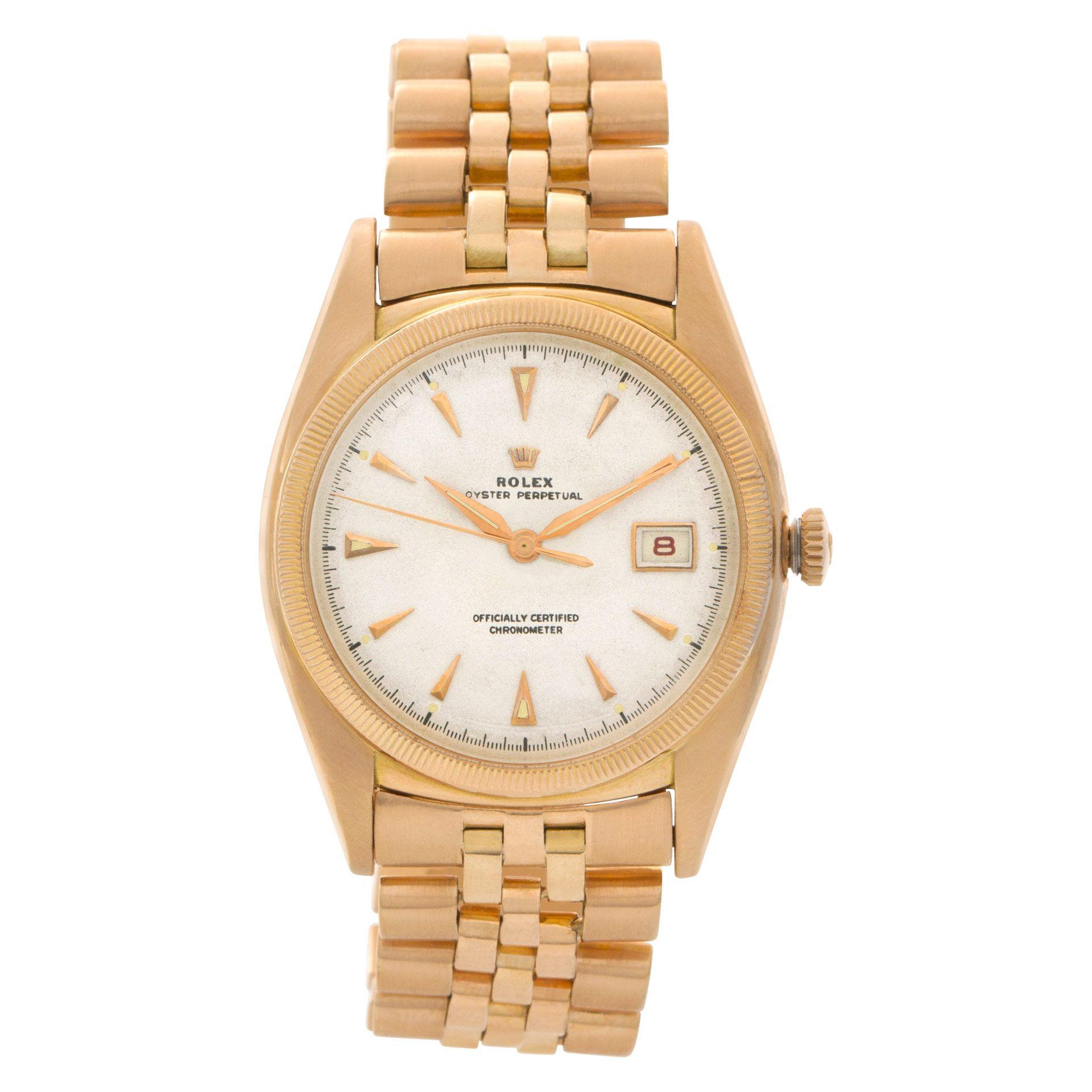 Rolex Oyster Perpetual Rose Gold Automatic Wristwatch with Date Ref 6105