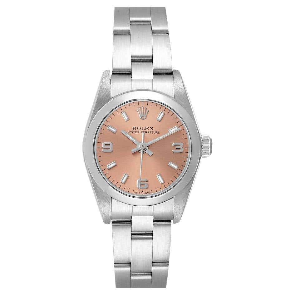 Almon Watch Rolex Oyster Perpetual Salmon Dial Domed Bezel Steel Watch 76080 at 1stDibs