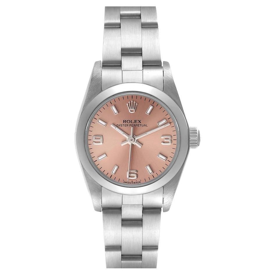 Rolex Oyster Perpetual Salmon Dial Domed Bezel Steel Ladies Watch 76080