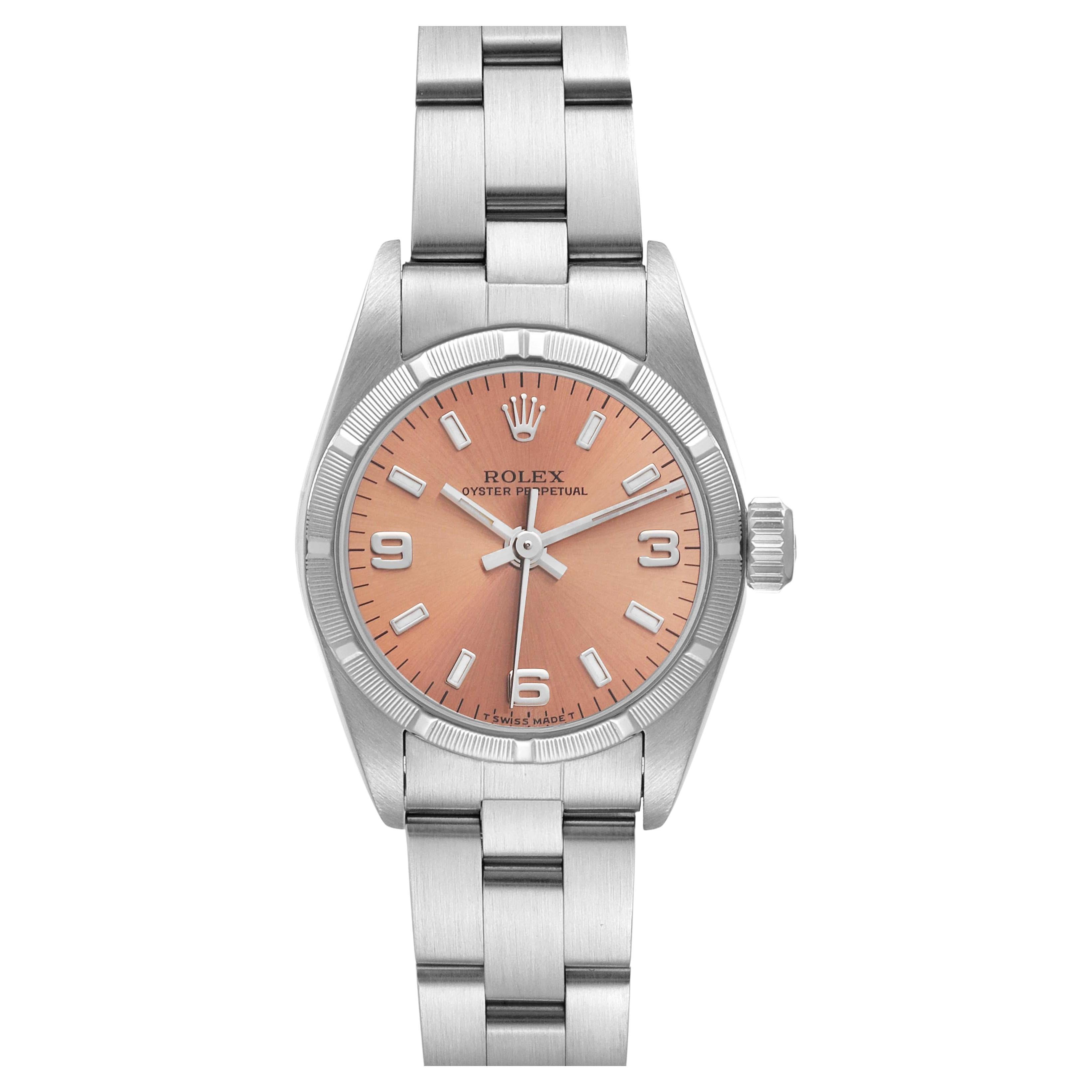 Rolex Oyster Perpetual Salmon Dial Oyster Bracelet Ladies Watch 67230 Box Papers