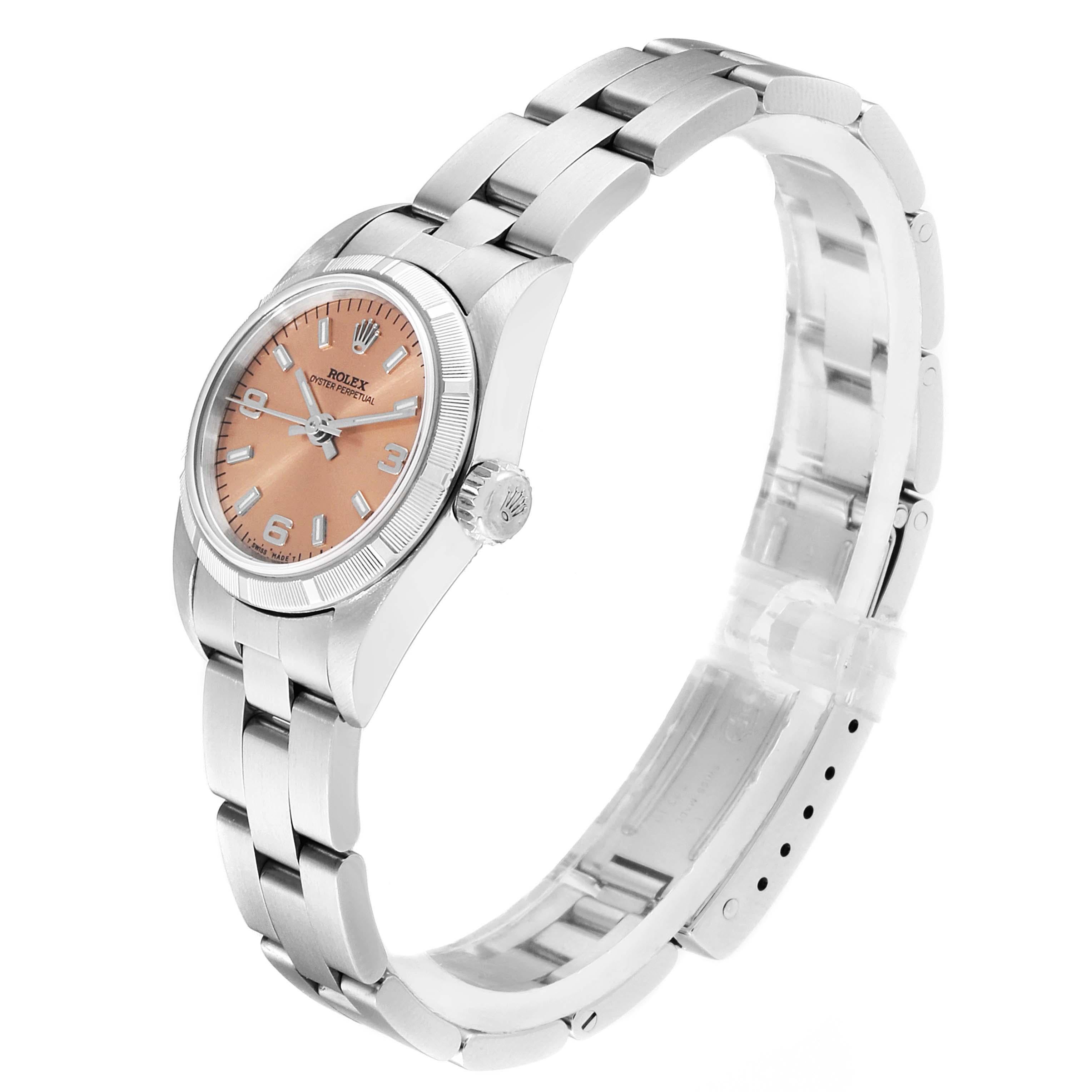 Women's Rolex Oyster Perpetual Salmon Dial Oyster Bracelet Ladies Watch 67230 For Sale