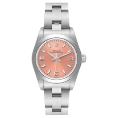 Rolex Oyster Perpetual Salmon Dial Smooth Bezel Steel Ladies Watch 76080