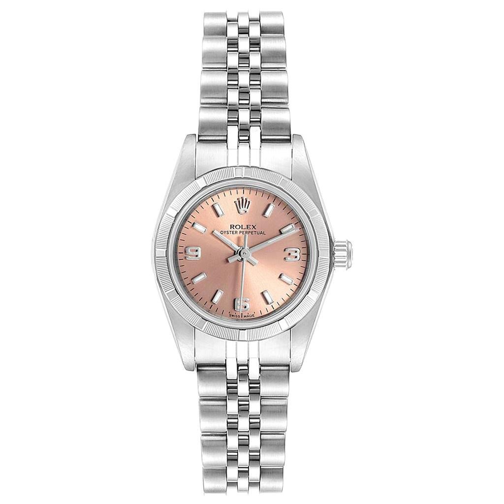 Rolex Oyster Perpetual Salmon Dial Steel Ladies Watch 76030 Box For