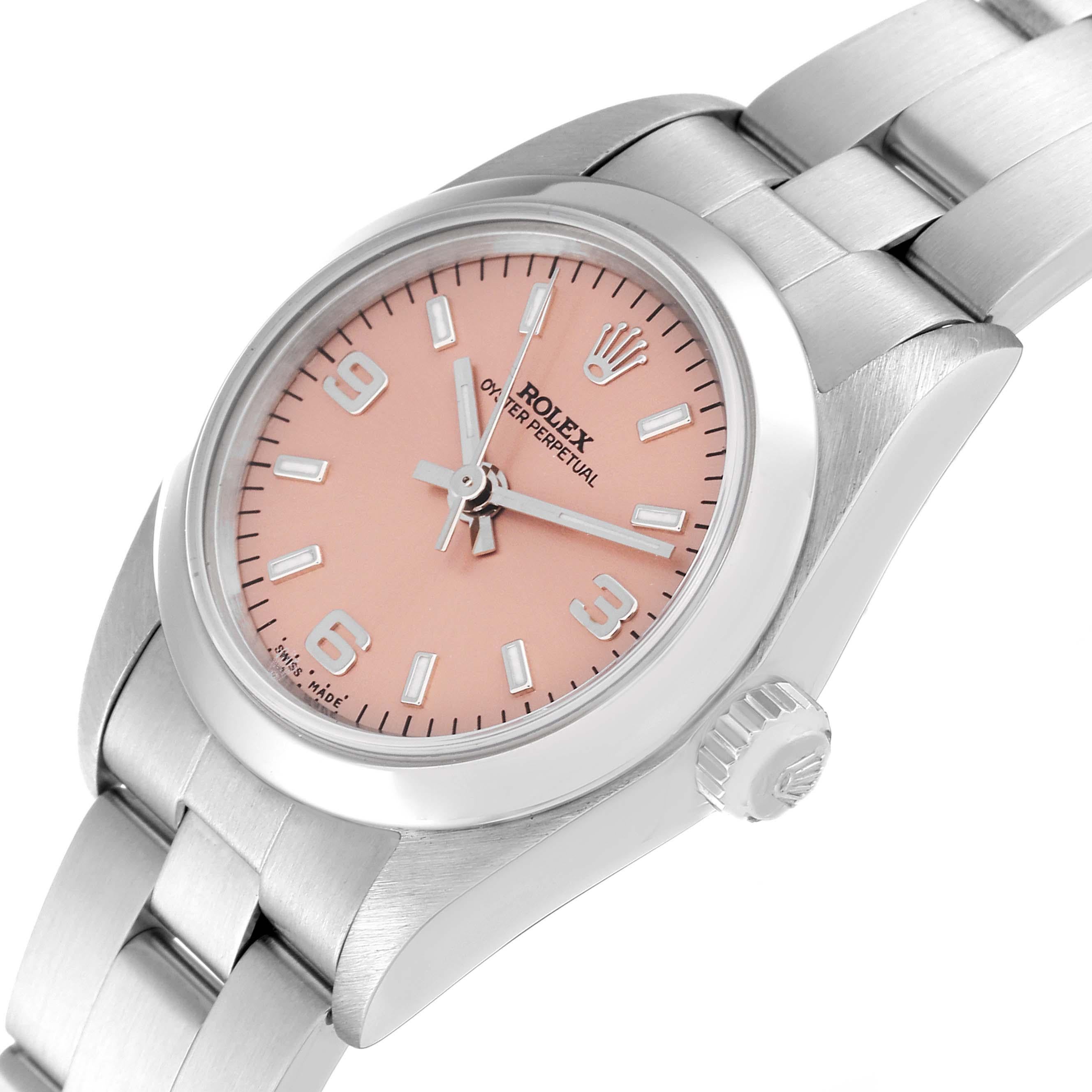Rolex Oyster Perpetual Salmon Dial Steel Ladies Watch 76080 Box Papers 1