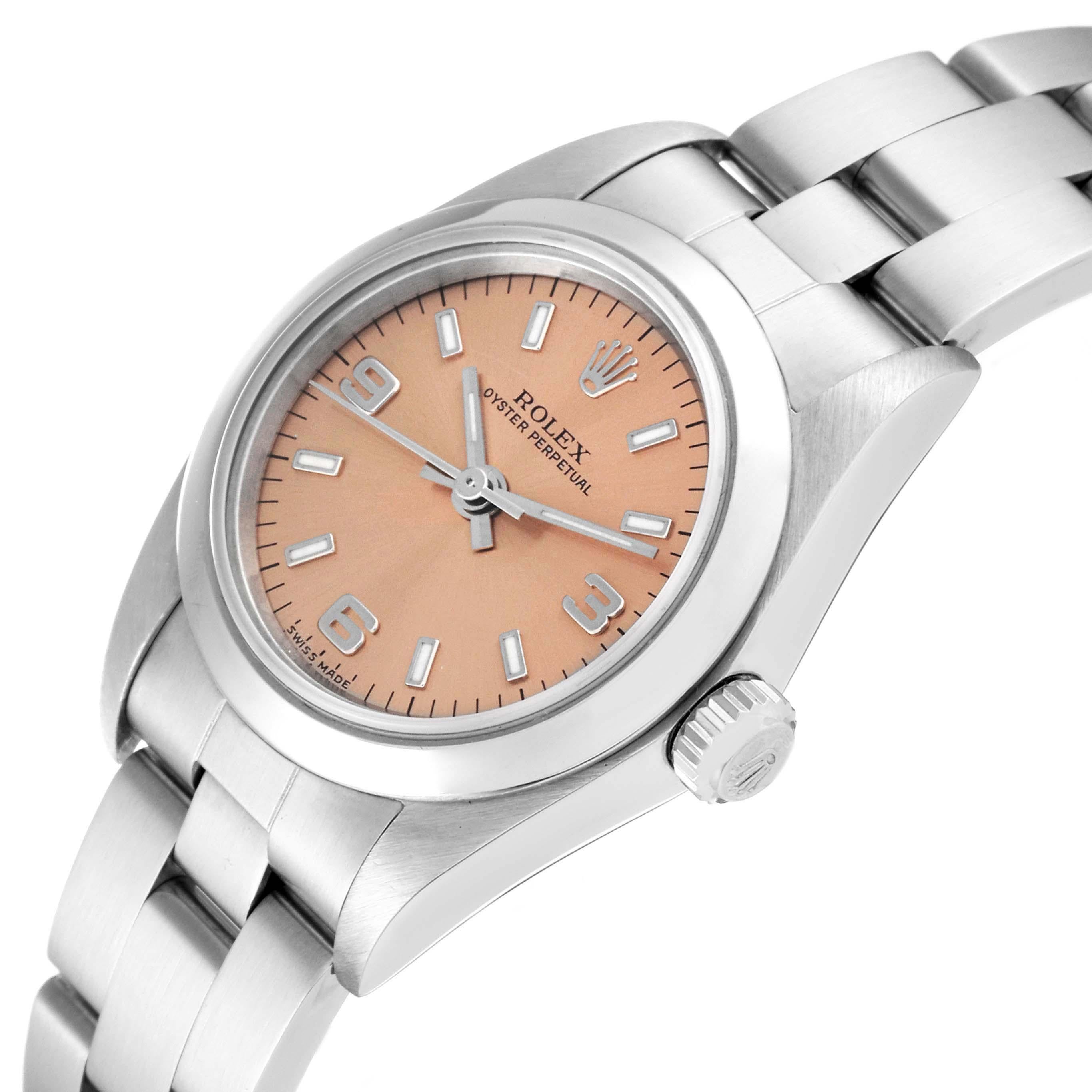 Rolex Oyster Perpetual Salmon Dial Steel Ladies Watch 76080 Box Papers 1