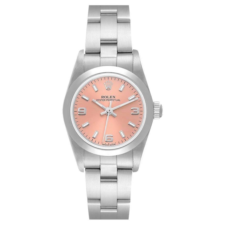 Rolex Oyster Perpetual Salmon Dial Steel Ladies Watch 76080 Box Papers