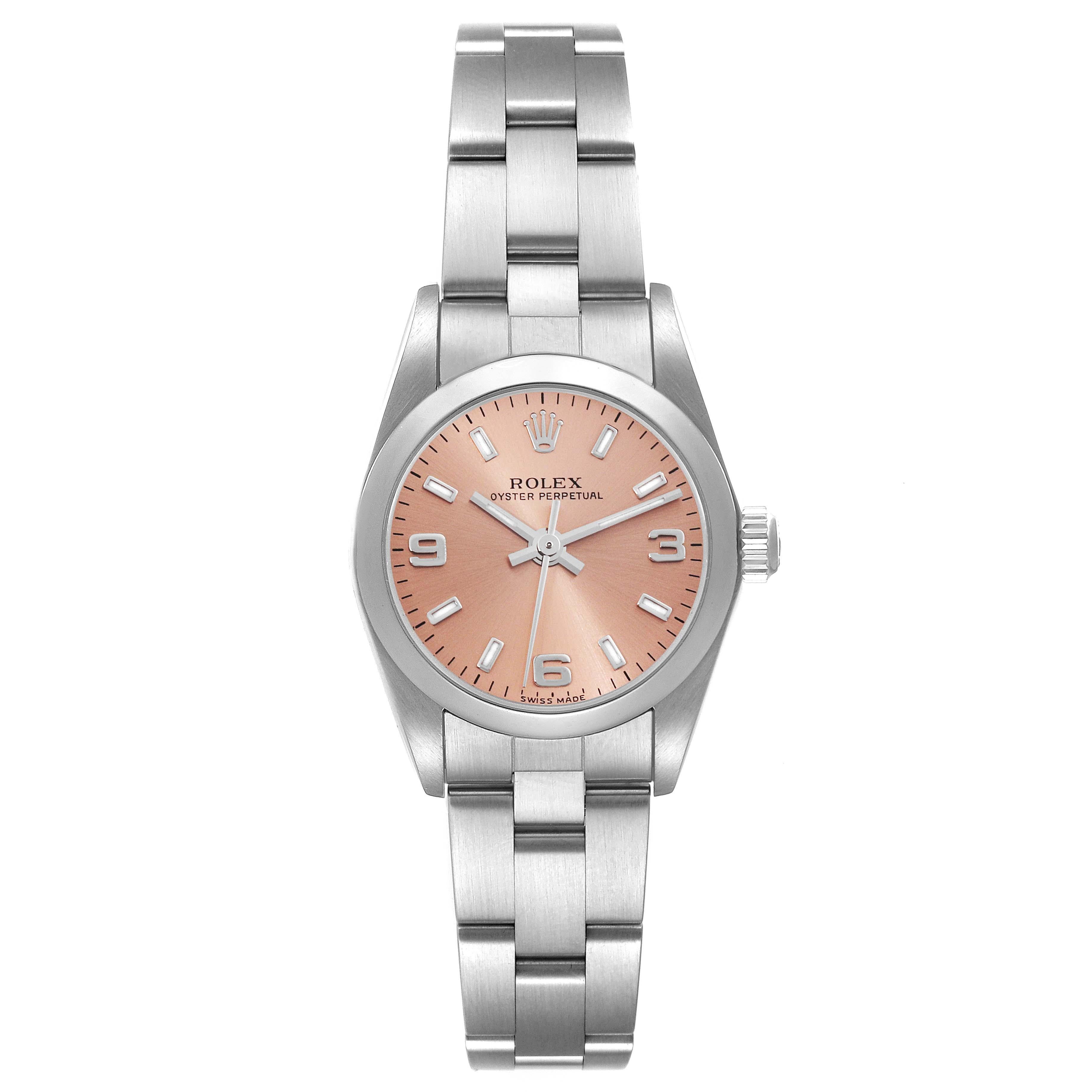 Women's Rolex Oyster Perpetual Salmon Dial Steel Ladies Watch 76080 Papers
