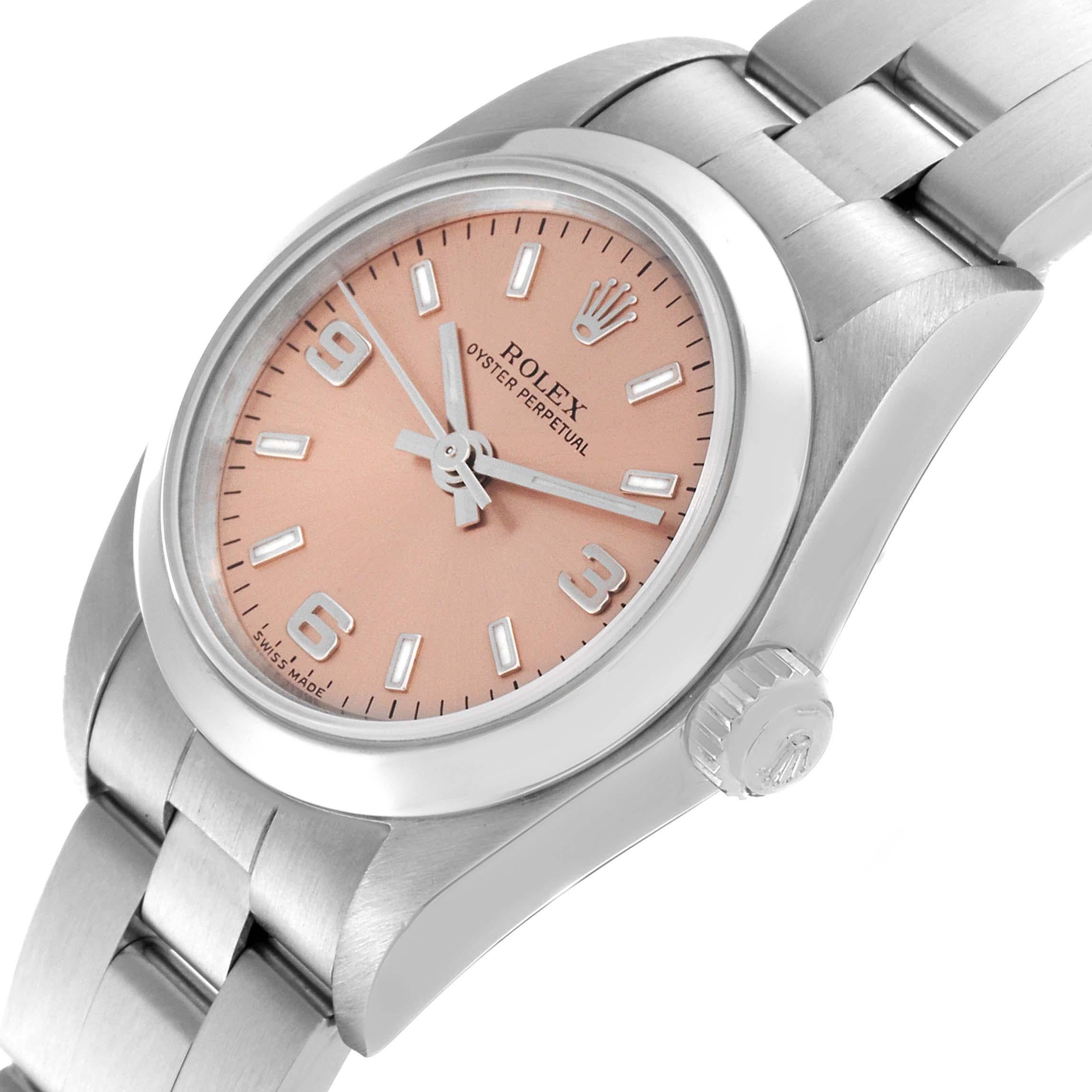 Rolex Oyster Perpetual Salmon Dial Steel Ladies Watch 76080 Papers 3