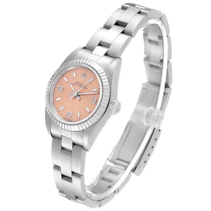 Rolex Oyster Perpetual Lachs Zifferblatt Stahl-Weißgold-Damenuhr 76094 im Angebot 1