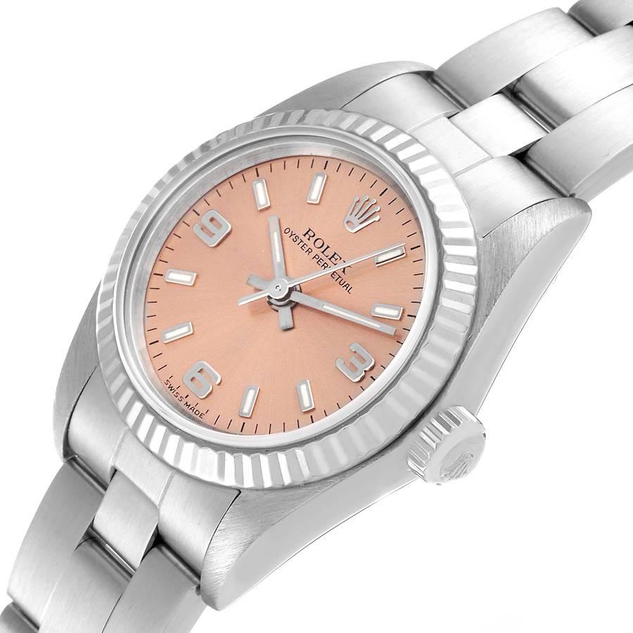 Rolex Oyster Perpetual Lachs Zifferblatt Stahl-Weißgold-Damenuhr 76094 im Angebot 2
