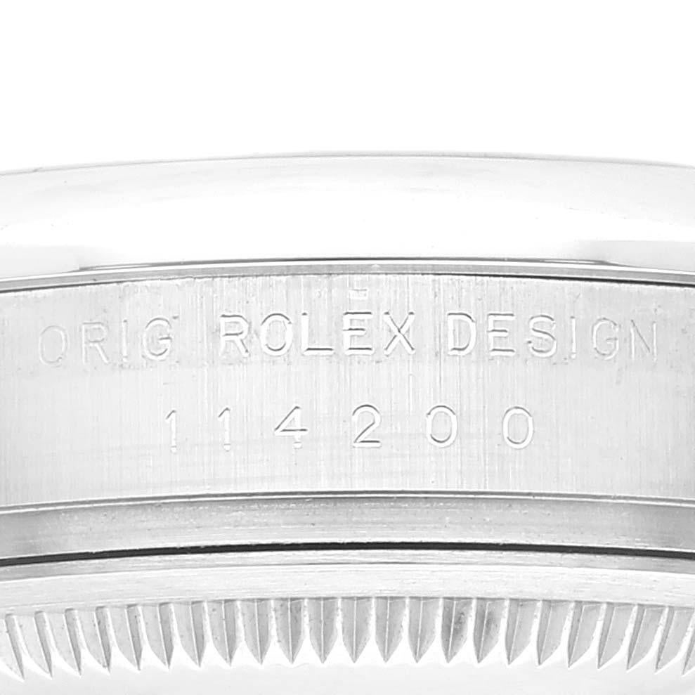 Rolex Oyster Perpetual Silver Dial Smooth Bezel Mens Watch 114200 Box Card For Sale 3