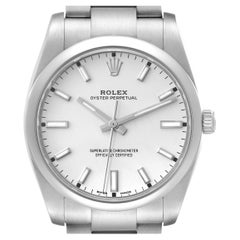 Rolex Oyster Perpetual Silver Dial Smooth Bezel Steel Mens Watch 114200 Box Card