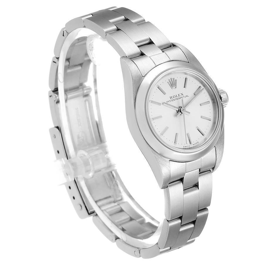 Rolex Oyster Perpetual Silver Dial Steel Ladies Watch 76080 In Excellent Condition For Sale In Atlanta, GA