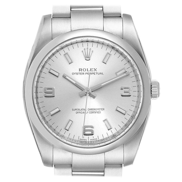 Rolex Oyster Perpetual Silver Dial Steel Men S Watch 1140 Unworn For Sale At 1stdibs