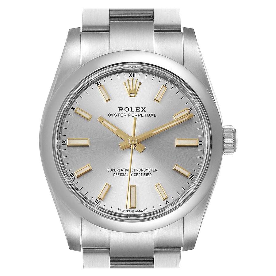 Rolex Oyster Perpetual Silver Dial Steel Mens Watch 124200 Box Card For Sale