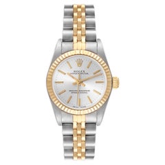 Rolex Oyster Perpetual Silver Dial Steel Yellow Gold Watch 76193 Box Papers