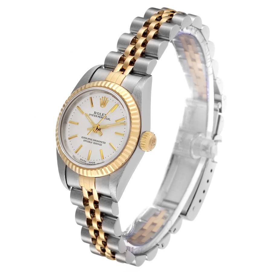 Rolex Oyster Perpetual Silber Zifferblatt Stahl-Gelbgold-Uhr 76193 Damen