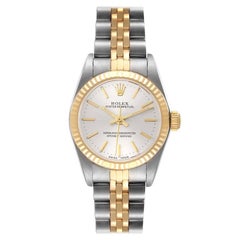 Rolex Oyster Perpetual Silber Zifferblatt Stahl-Gelbgold-Uhr 76193