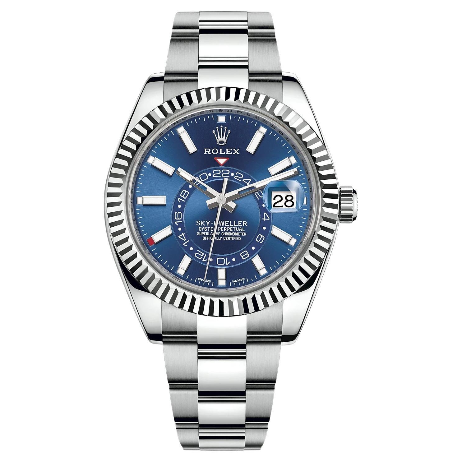 Rolex Montre Oyster Perpetual Sky-Dweller avec cadran bleu en acier inoxydable en vente