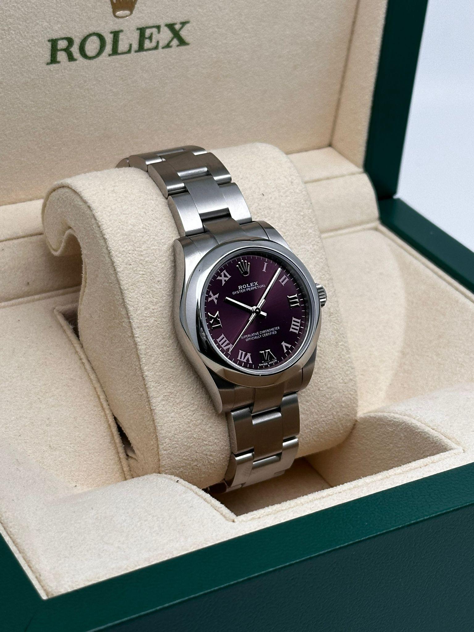 Rolex Oyster Perpetual Stainless Steel Red Grape Dial Automatic Watch 177200 6