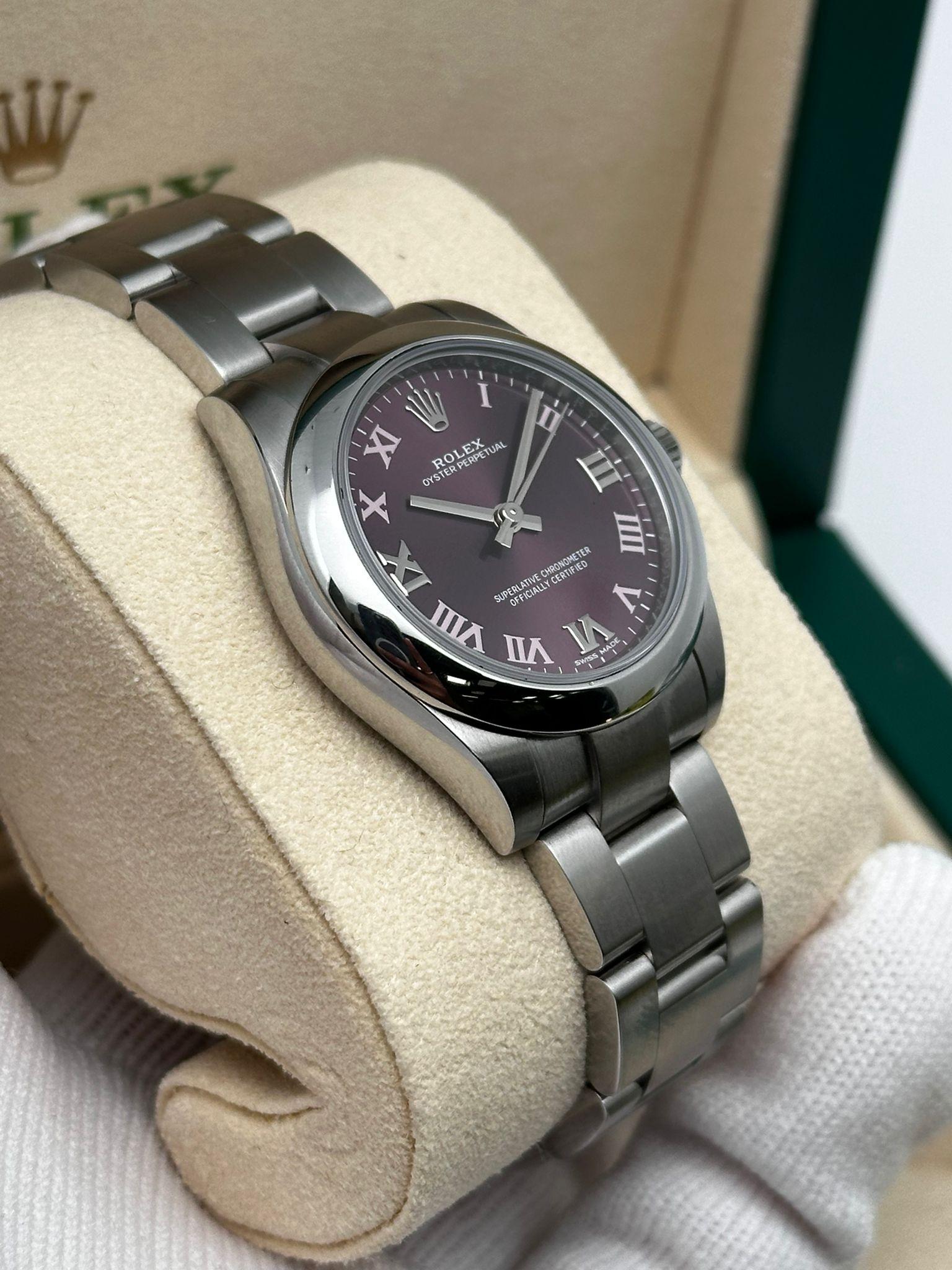 Rolex Oyster Perpetual Stainless Steel Red Grape Dial Automatic Watch 177200 8